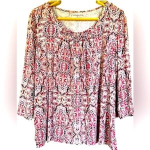 Croft & barrow multicolored rounded neckline 3/4 sleeve blouse. Women’s size LP